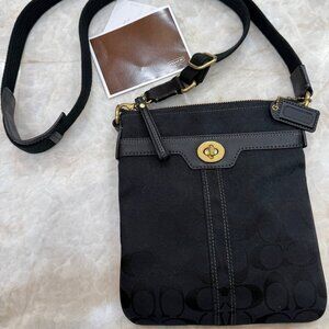 COACH® Signature Tone-on-Tone Black Crossbody/Shoulder Bag, used only twice!